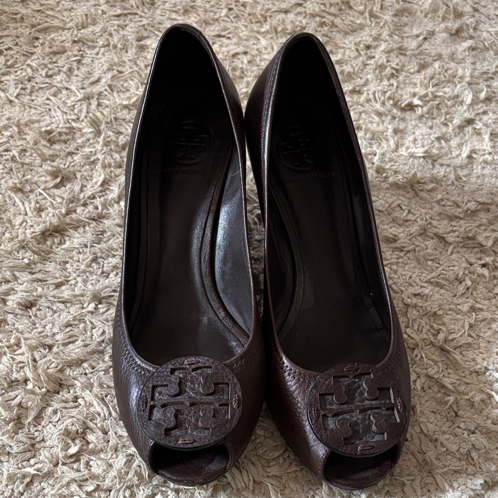 Tory Burch Dark Brown Peep-Toe Heels